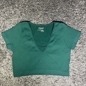 Dark‎  Green Garage v neck ribbed crop top, M